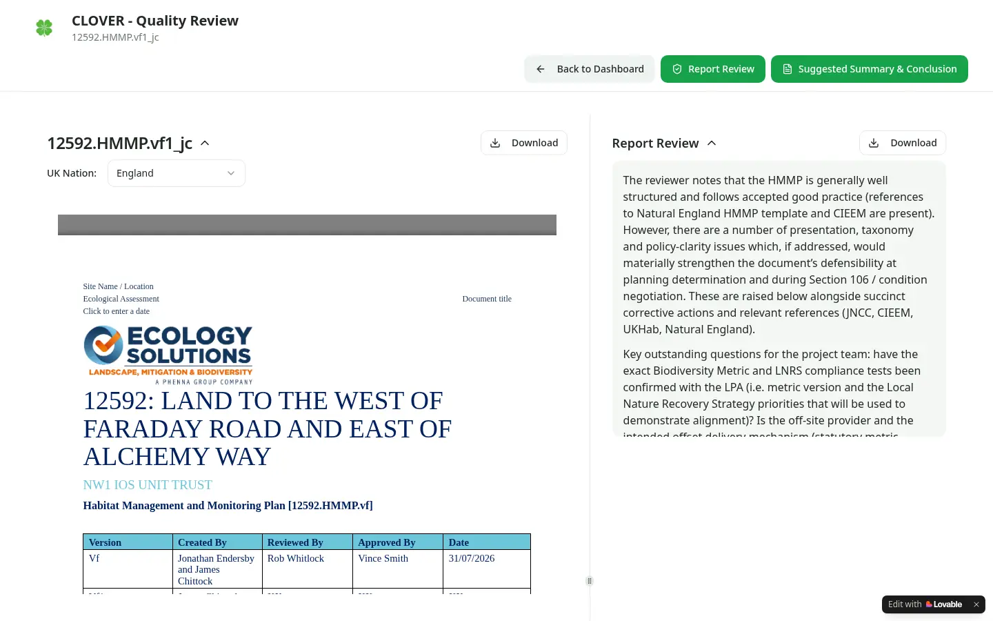 Report Quality Review Tool: Report review
