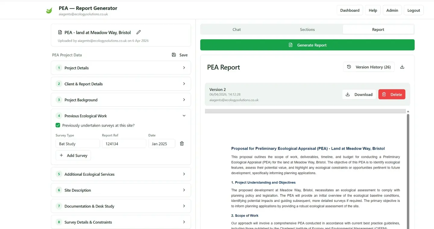 Ecological Appraisal Report Tool: Report preview